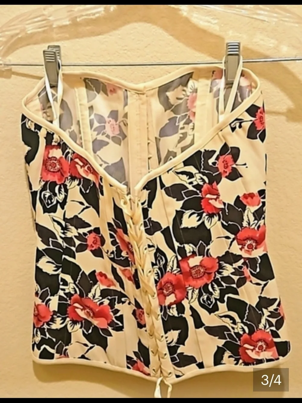 Charlotte Russe Strapless Floral Bustier in Black, Pink & Cream